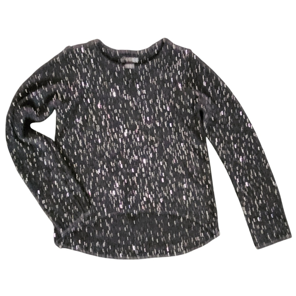 Jordache Women High Low Sweater L 10-12 Black Silver Sequin Whimsigoth‎ Sparkle
